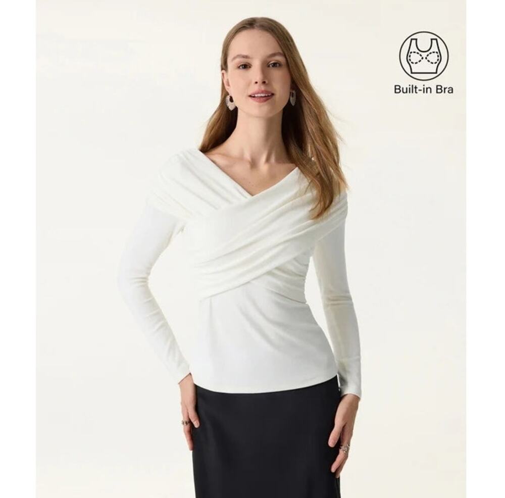 OGL Brami Top Criss Cross Eco Mouse Off White Size Large NEW